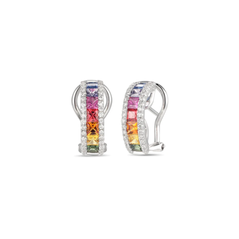 Rainbow Sapphire and Diamond Hoop Earrings