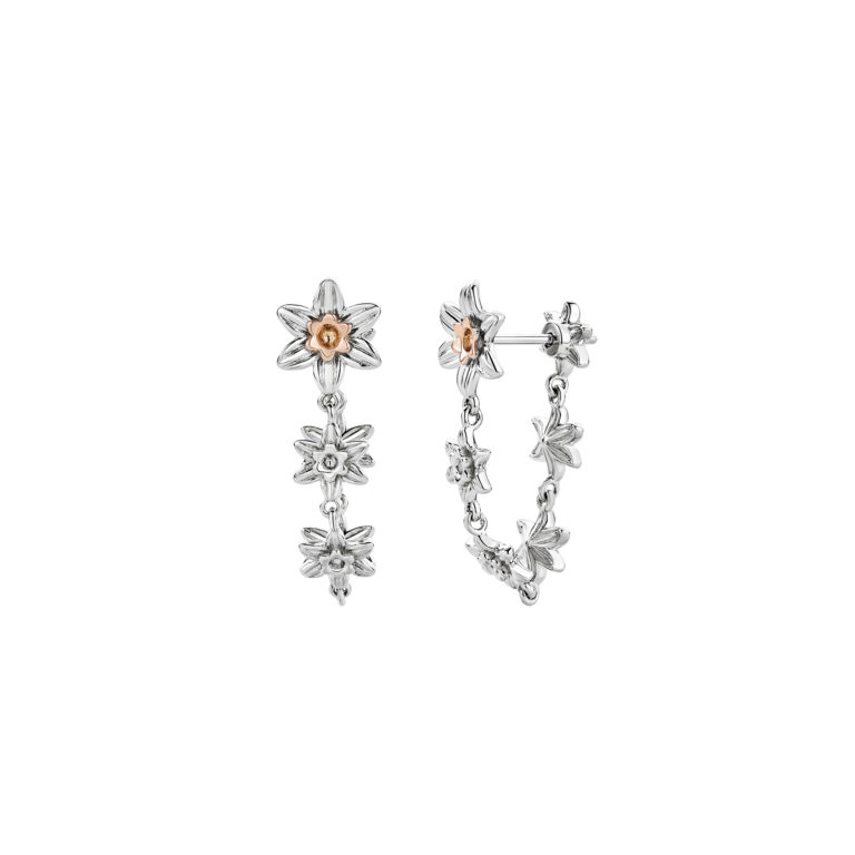Clogau Nature's Wonder Sterling Silver Daffodil Drop-Hoop Earrings - Image 2