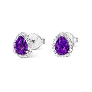 Amethyst and Diamond Pear Shaped Halo Stud Earrings