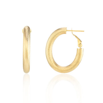 Yellow Gold Twisted Pattern Hoop Earrings