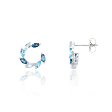 Blue Topaz and White Gold Curved Earrings