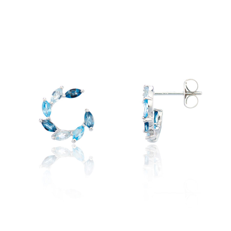Blue Topaz and White Gold Curved Earrings