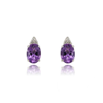 Amethyst and Diamond White Gold Stud Earrings