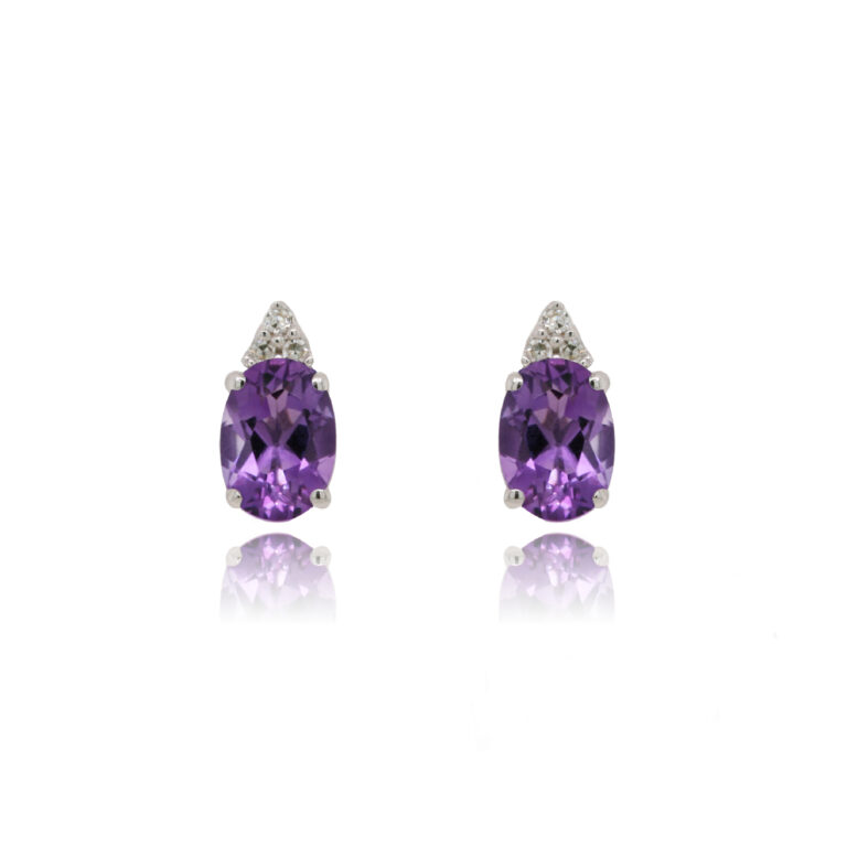 Amethyst and Diamond White Gold Stud Earrings
