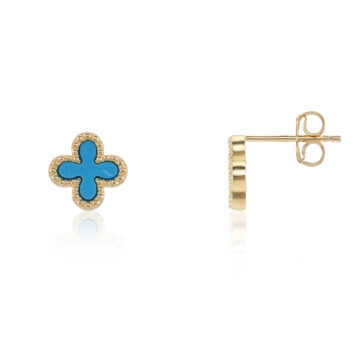 Turquoise and Yellow Gold Clover Motif Stud Earrings