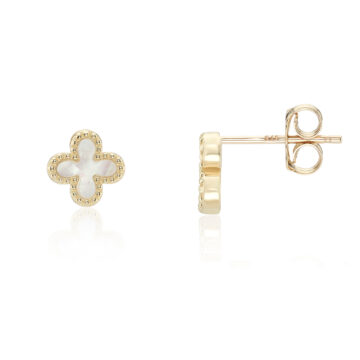 Mother-of-Pearl and Yellow Gold Clover Motif Stud Earrings