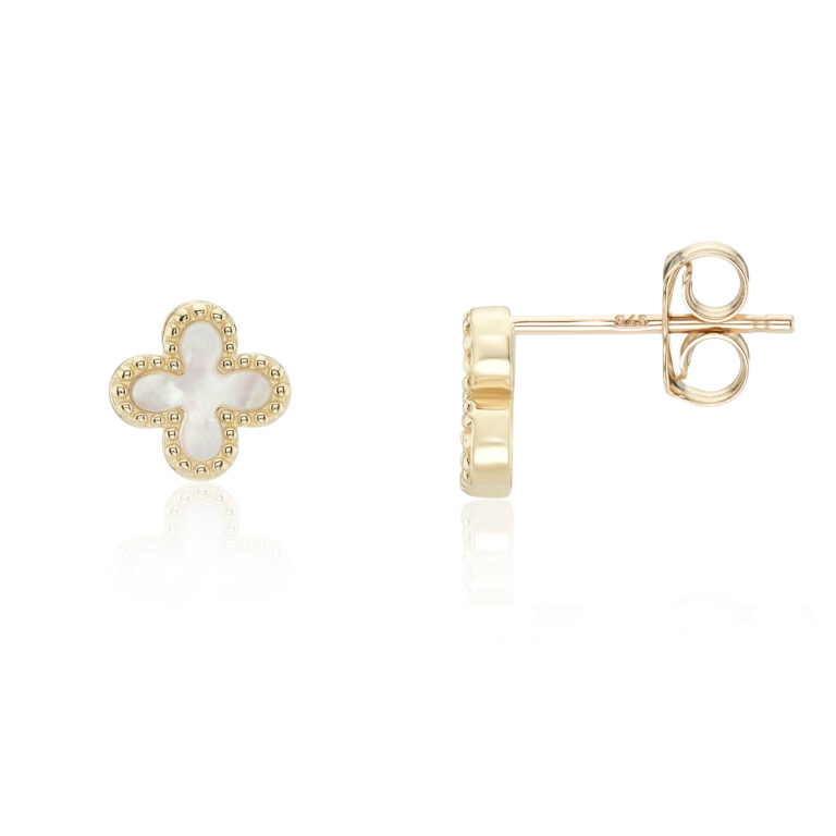 Mother-of-Pearl and Yellow Gold Clover Motif Stud Earrings