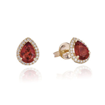 Garnet and Diamond Pear Shaped Halo Stud Earrings
