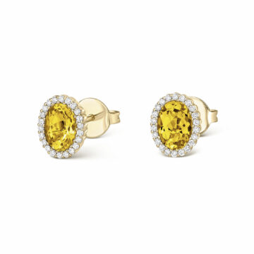 Lemon Quartz and Diamond Oval Halo Stud Earrings
