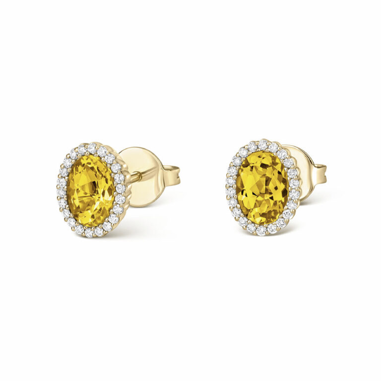 Lemon Quartz and Diamond Oval Halo Stud Earrings