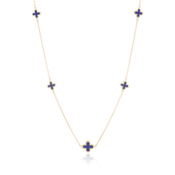 Lapis Lazuli and Yellow Gold Clover Motif Necklace