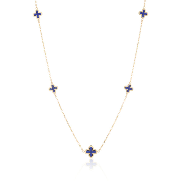 Lapis Lazuli and Yellow Gold Clover Motif Necklace