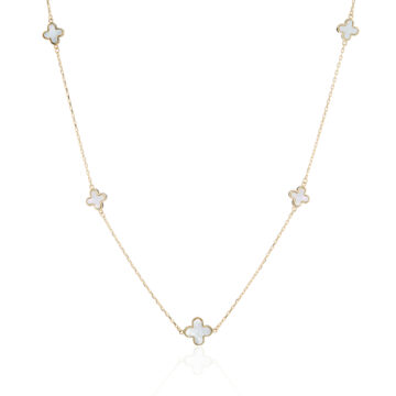 Mother-of-Pearl and Yellow Gold Five Clover Motif Necklace