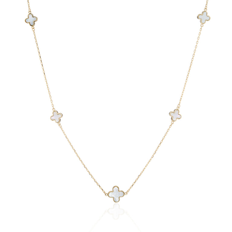 Mother-of-Pearl and Yellow Gold Five Clover Motif Necklace
