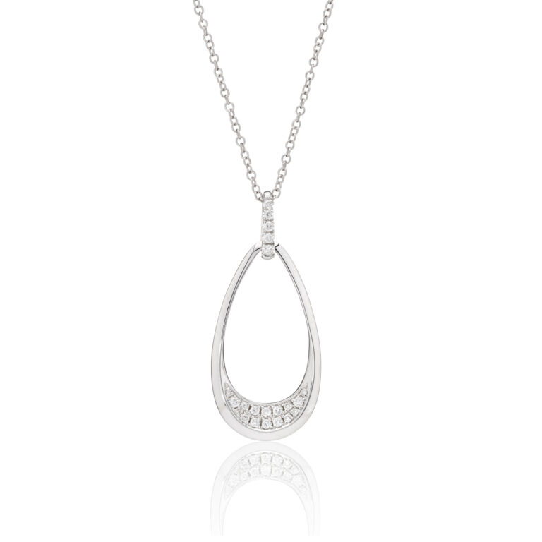 Diamond and White Gold Open Pear Shape Pendant