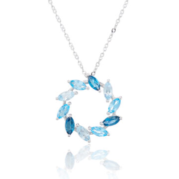 Blue Topaz and White Gold Circle Pendant