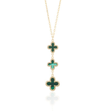 Malachite and Yellow Gold Clover Motif Drop Pendant