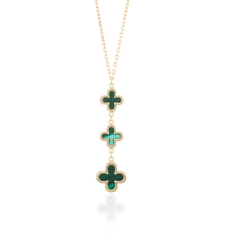 Malachite and Yellow Gold Clover Motif Drop Pendant