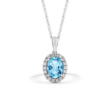 Aquamarine and Diamond Oval Halo Pendant