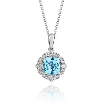 Aquamarine and Diamond Cluster Pendant