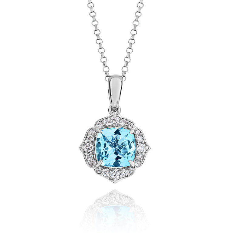 Aquamarine and Diamond Cluster Pendant