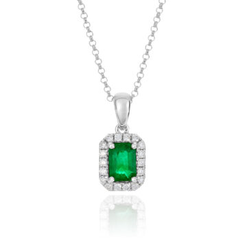 Emerald and Diamond Rectangular Cluster Pendant