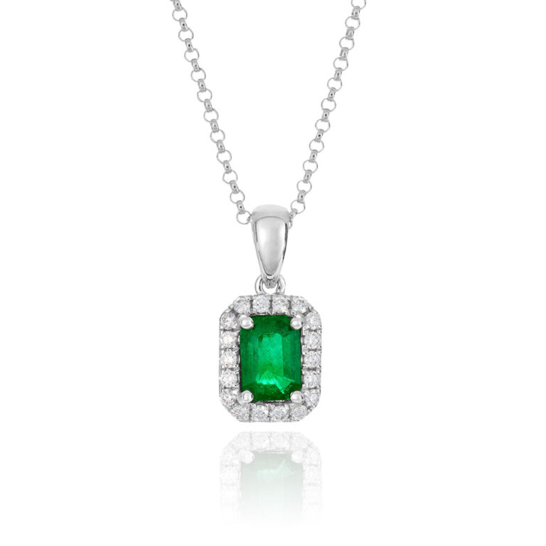 Emerald and Diamond Rectangular Cluster Pendant
