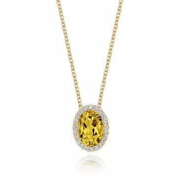 Lemon Quartz and Diamond Oval Halo Pendant