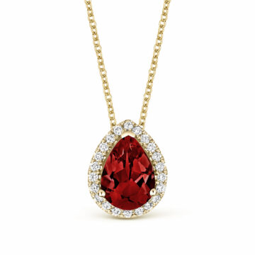 Garnet and Diamond Pear Shaped Halo Pendant