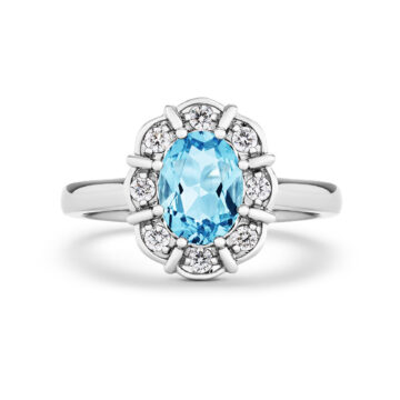 Aquamarine and Diamond Oval Cluster Ring