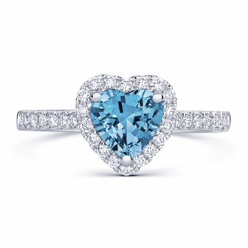 Aquamarine and Diamond Heart Shaped Halo Ring
