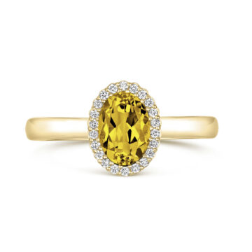 Lemon Quartz and Diamond Oval Halo Ring