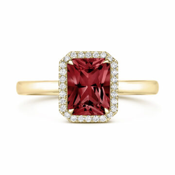 Garnet and Diamond Rectangular Halo Ring