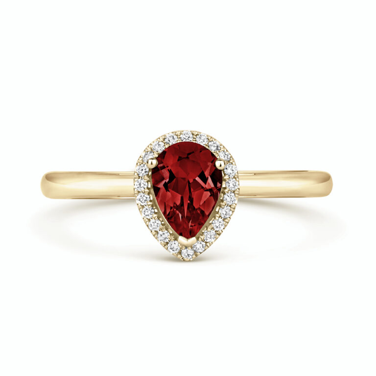 Garnet and Diamond Pear Shaped Halo Ring