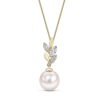 Cultured Pearl and Diamond Leaf Drop Pendant