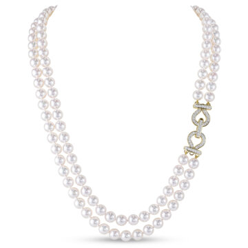 Cultured Pearl and Diamond Two-Row Necklace