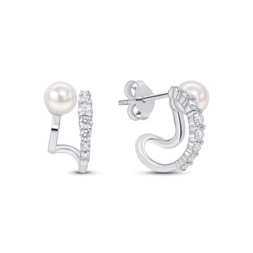 Cultured Pearl and Diamond Hoop Earrings
