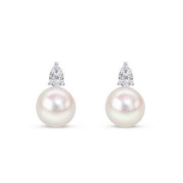 Cultured Pearl and Pear Diamond Earrings