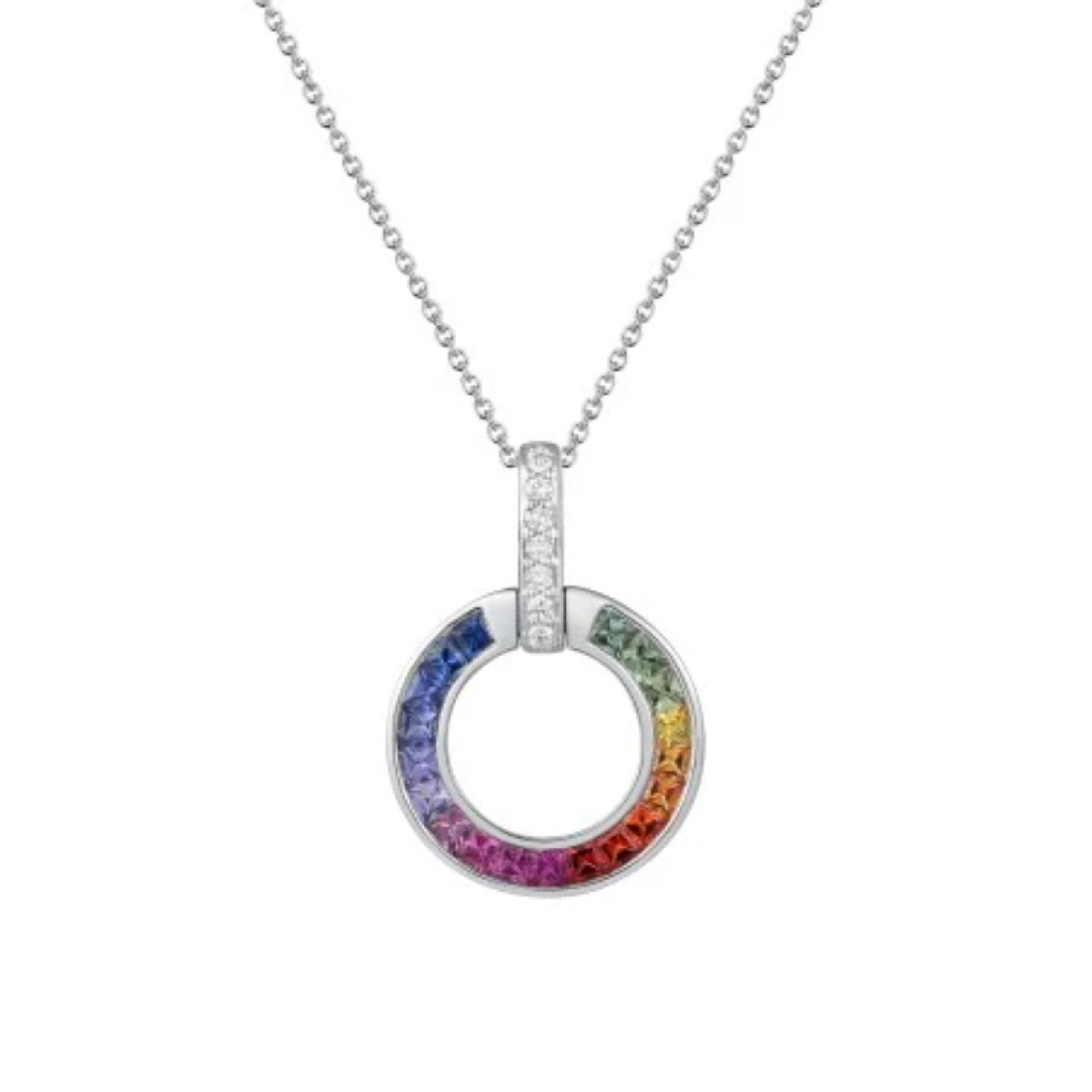 Rainbow Sapphire and Diamond Circle Pendant