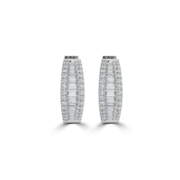 Baguette and Round Brilliant Cut 0.97ct Diamond Hoop Earrings