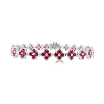 Ruby and White Gold Clover Motif Bracelet