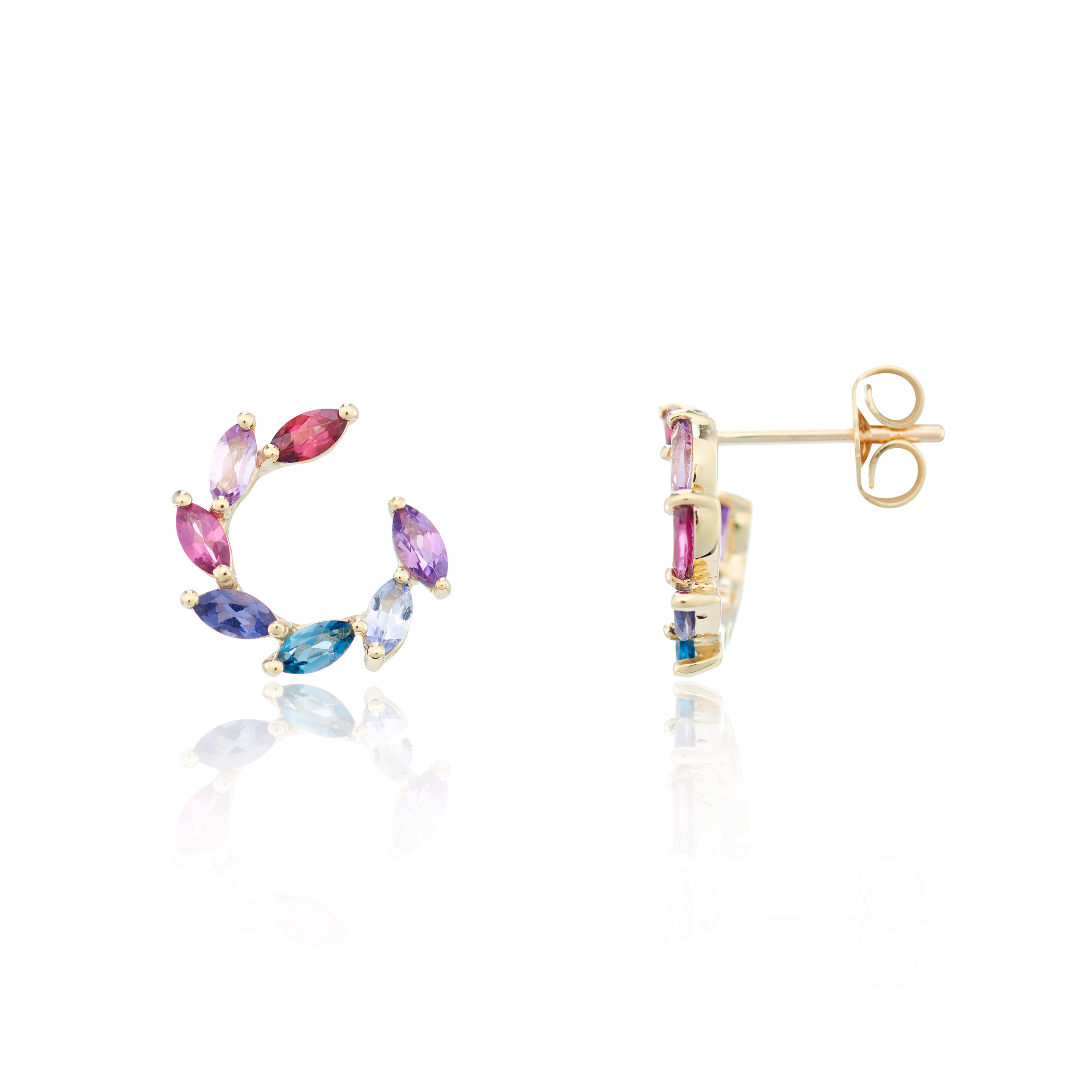 Multi-Gemstone and Yellow Gold Curved Earrings