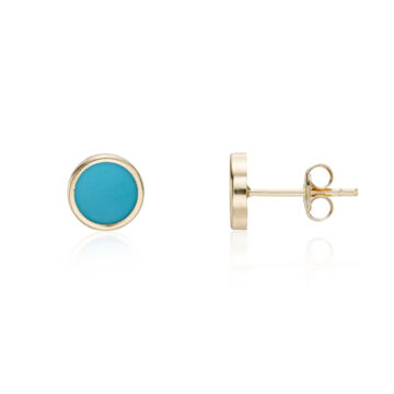 Turquoise and Yellow Gold Round Stud Earrings