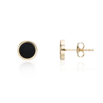 Onyx and Yellow Gold Round Stud Earrings