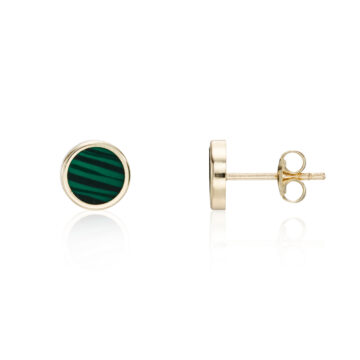 Malachite and Yellow Gold Round Stud Earrings