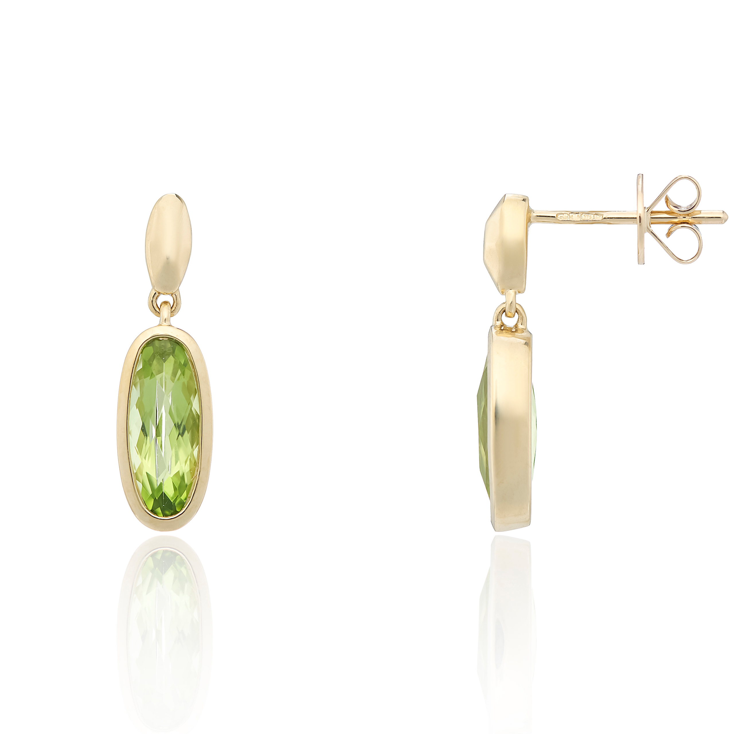 Peridot and Yellow Gold Oval Drop Earrings