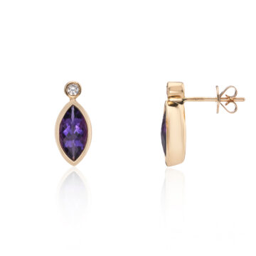 Amethyst and Diamond Yellow Gold Marquise Stud Earrings