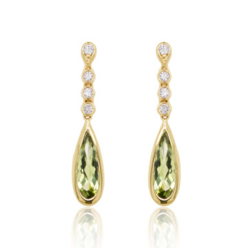 Peridot and Diamond Yellow Gold Drop Earrings