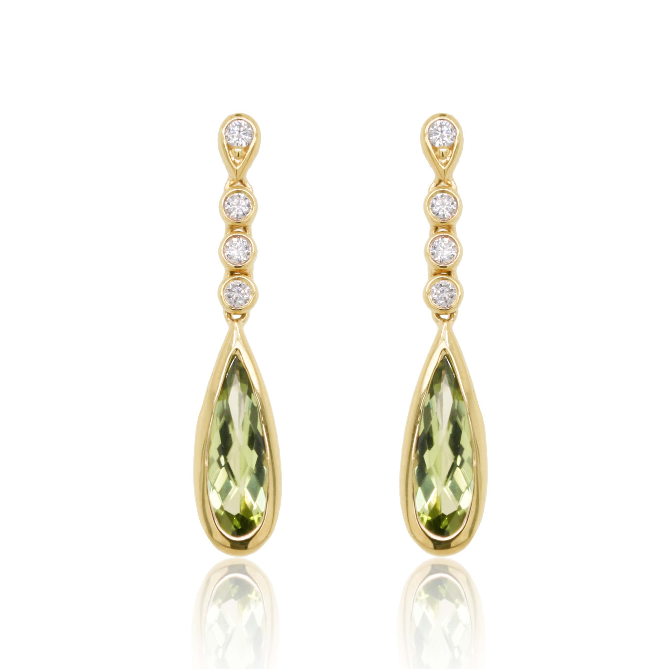Peridot and Diamond Yellow Gold Drop Earrings