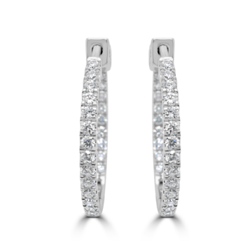 Round Brilliant Cut 1.00ct Diamond White Gold Hoop Earrings